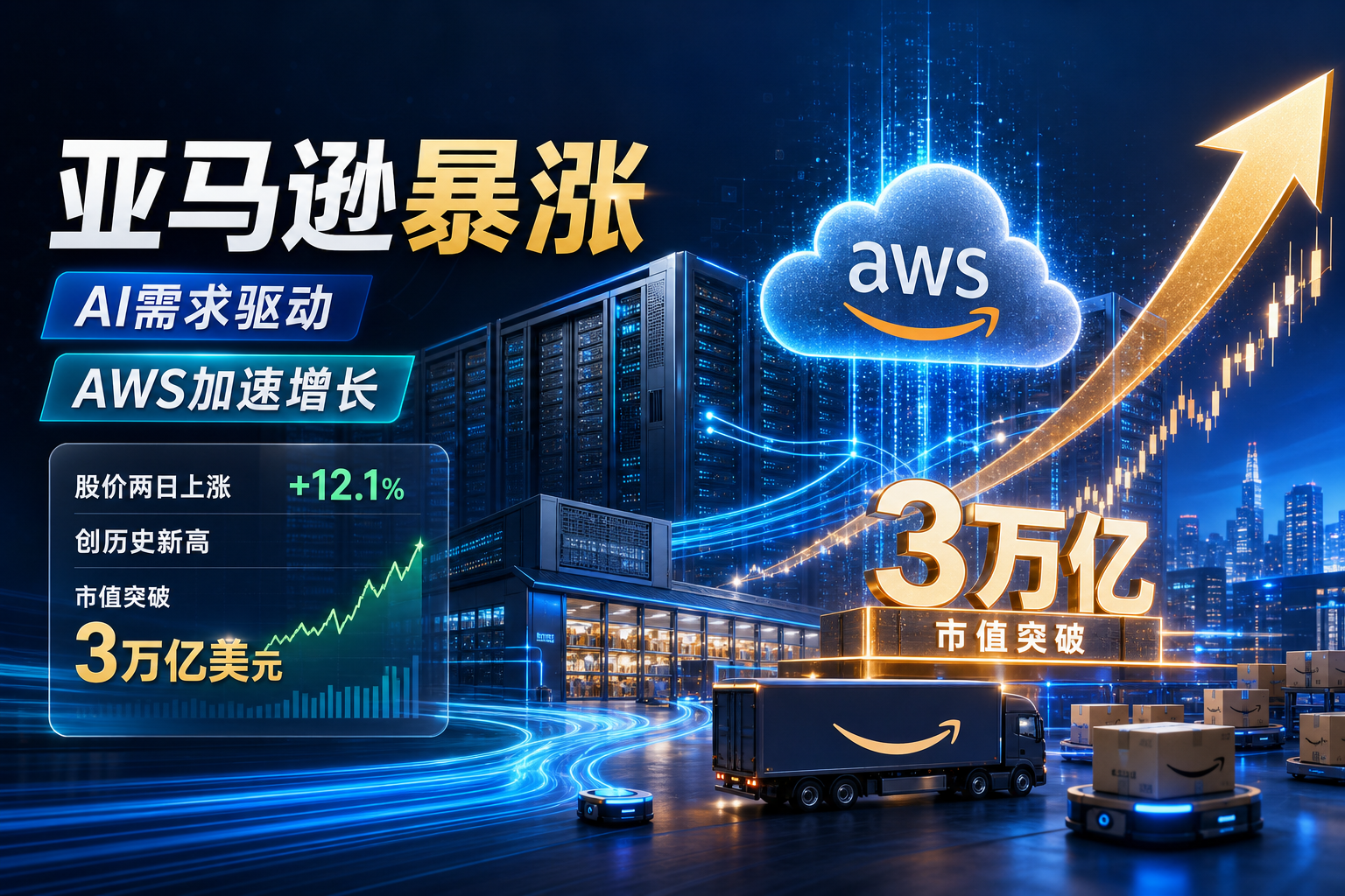 亚马逊两日涨超20%,AI需求转化收入推动股价拉升