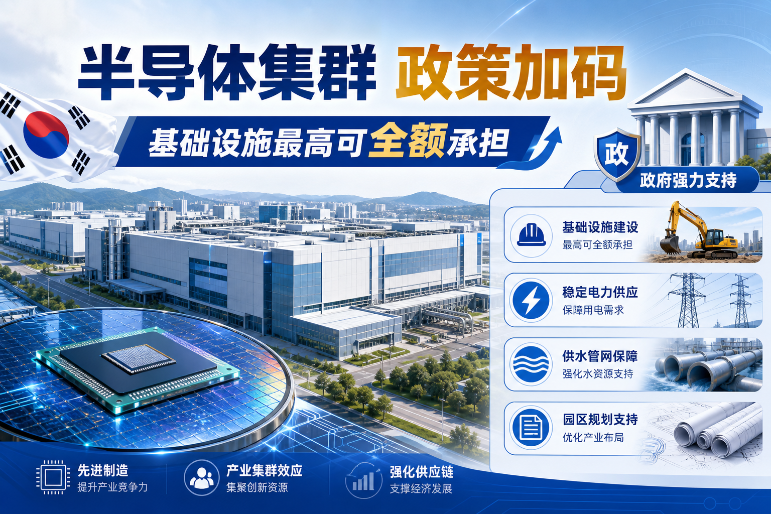 韩国半导体集群获政策加码，政府最高可承担全部基础设施建设成本