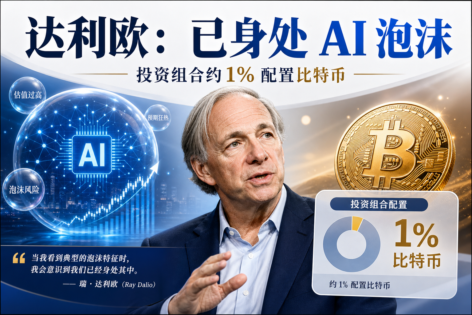 达利欧最新访谈：已身处 AI 泡沫之中，投资组合的 1% 是比特币
