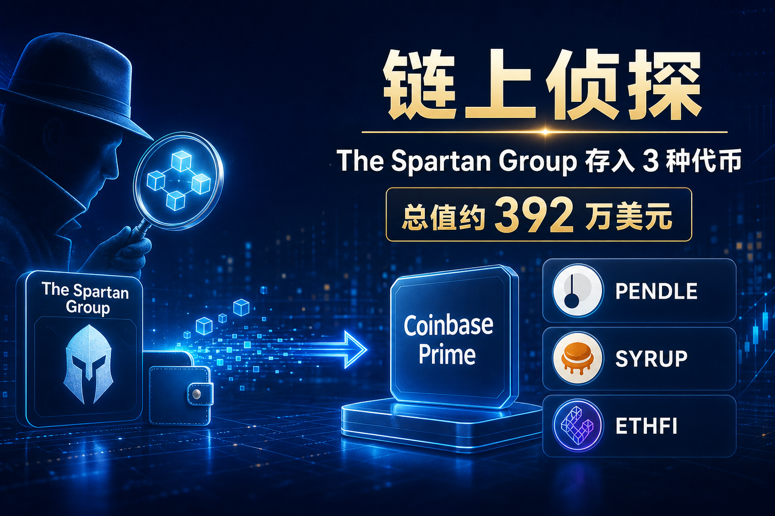 链上侦探|The Spartan Group 向 Coinbase 存入 PENDLE、SYRUP 与 ETHFI,总价值约 392 万美元