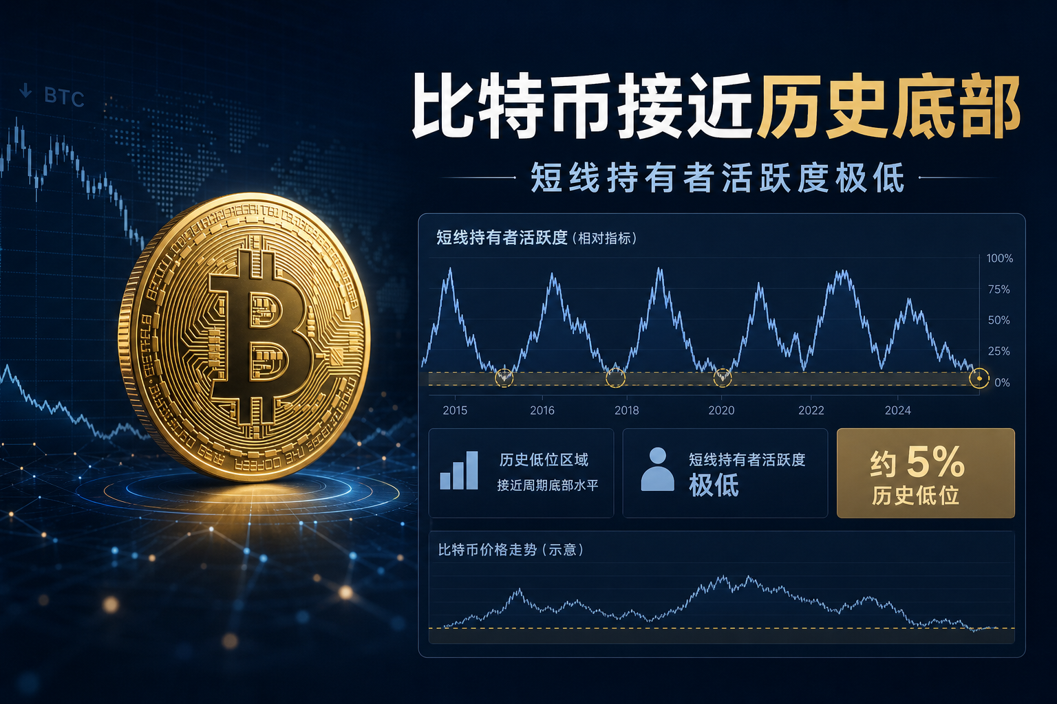 比特币短线持有者活跃度极低,接近历史底部区域