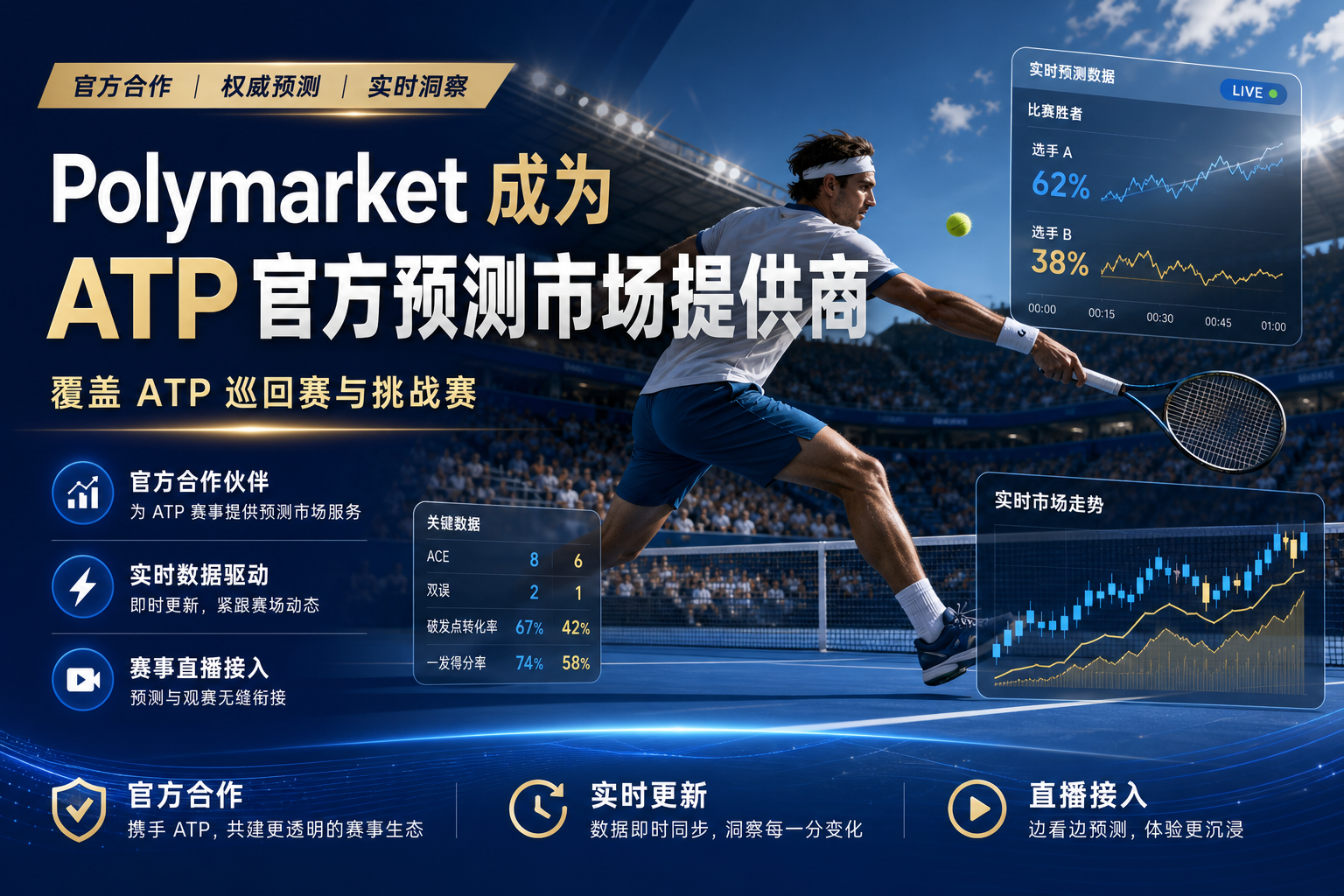 Polymarket 成为 ATP 巡回赛官方预测市场提供商