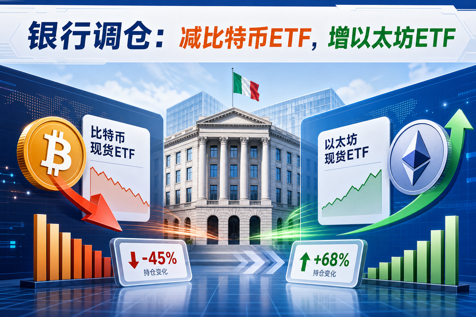 意大利最大银行大幅减持比特币现货 ETF,并增持以太坊现货 ETF