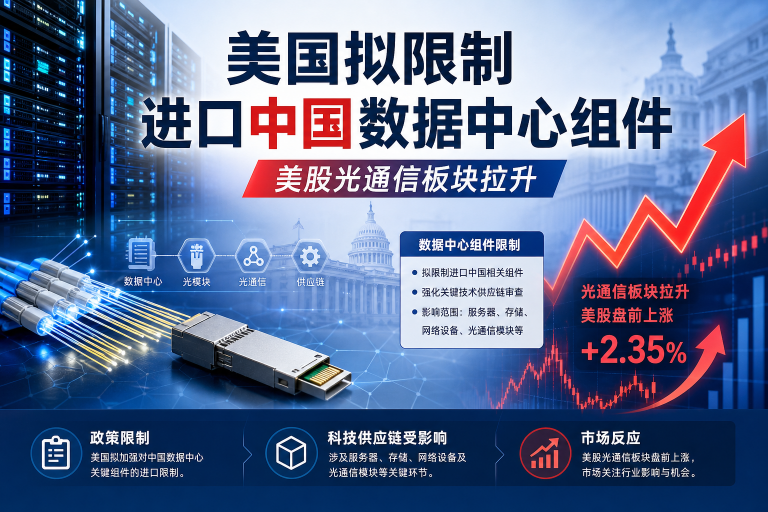 美国拟限制进口中国数据中心组件,美股光通信板块拉升