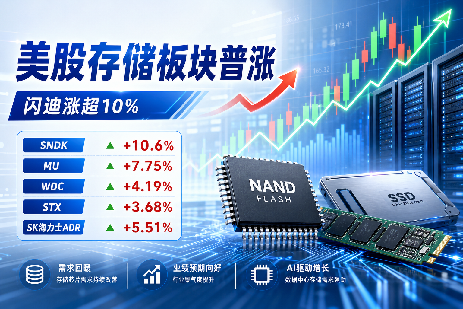 美股存储板块普涨,闪迪涨超 10%