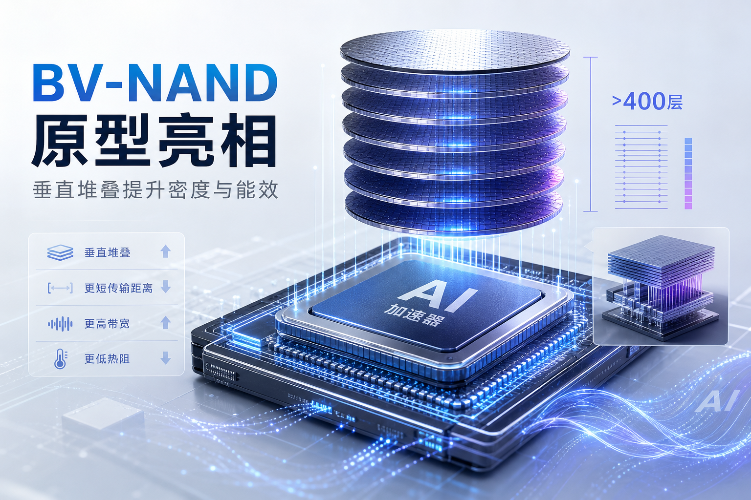 三星探索内存新技术:垂直堆叠于 AI 加速器之上,密度或达传统 HBM5 十倍