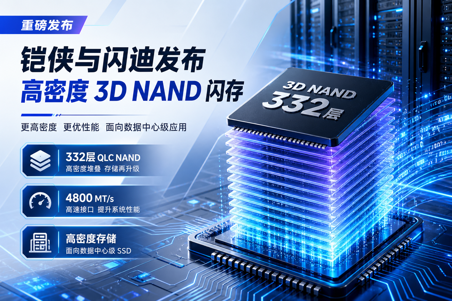 铠侠与闪迪发布高密度 3D NAND 闪存:332 层 QLC,接口速率达 4800 MT/s