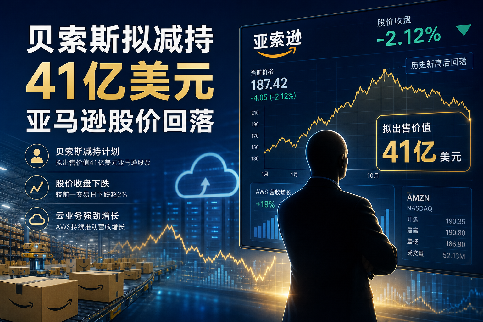 贝索斯拟出售价值 41 亿美元亚马逊股票,股价收盘跌超 2%