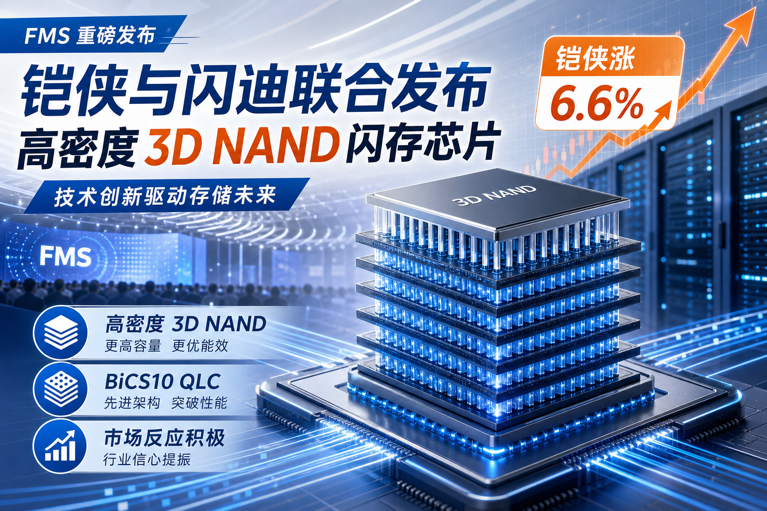 铠侠涨 6.6%,与闪迪发布高密度 3D NAND 闪存