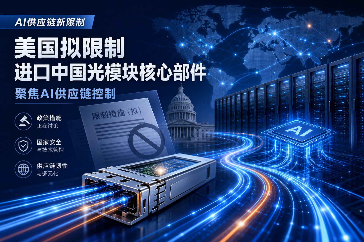 美国拟限制进口中国光模块核心部件,以加强对 AI 供应链控制