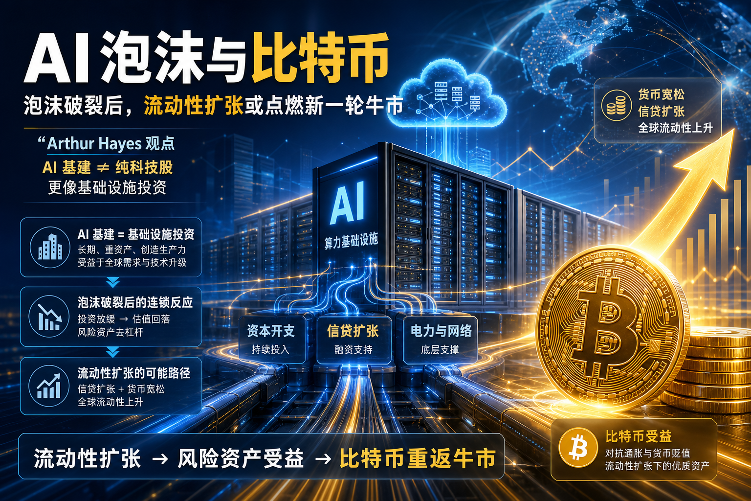 Arthur Hayes：AI 泡沫破裂或引发“超级印钞”，推动比特币重返牛市