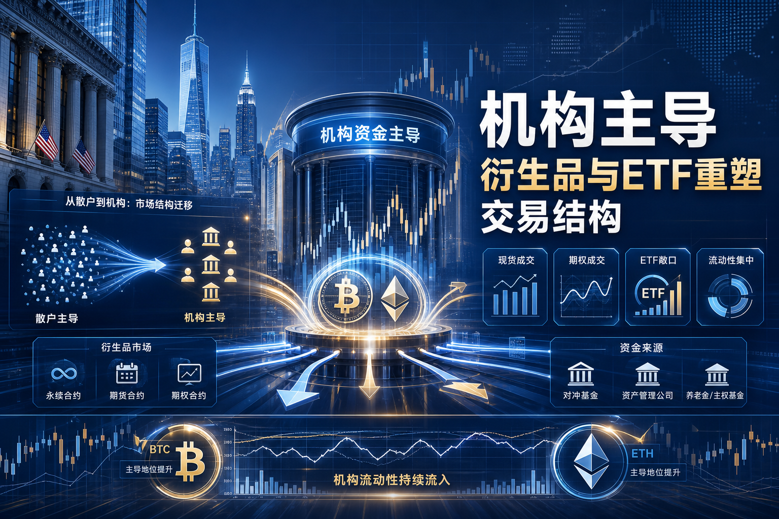 华尔街加深对加密市场的影响,衍生品与 ETF 重塑交易结构