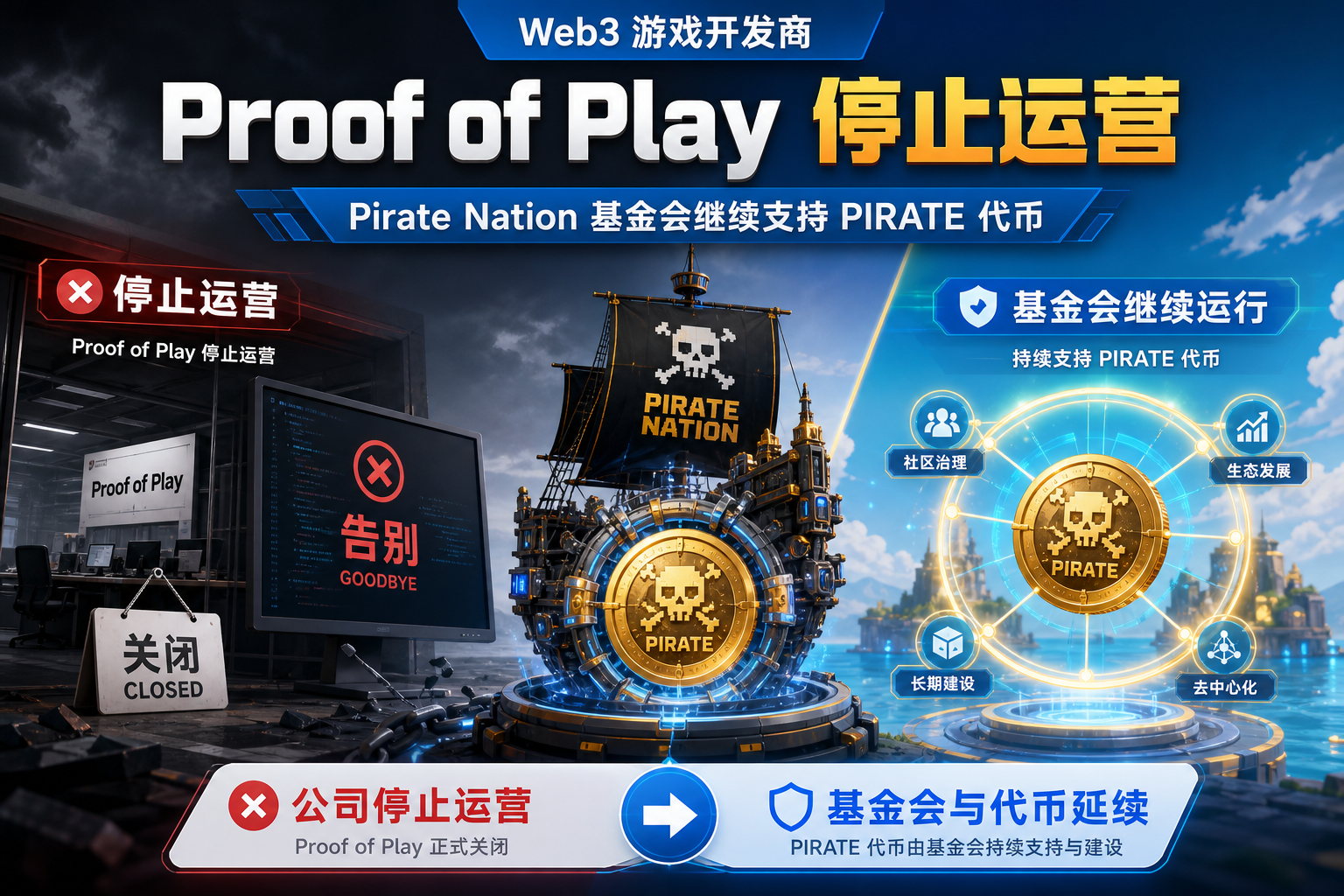 Proof of Play 宣布停止运营,Pirate Nation 基金会将继续支持 PIRATE 代币