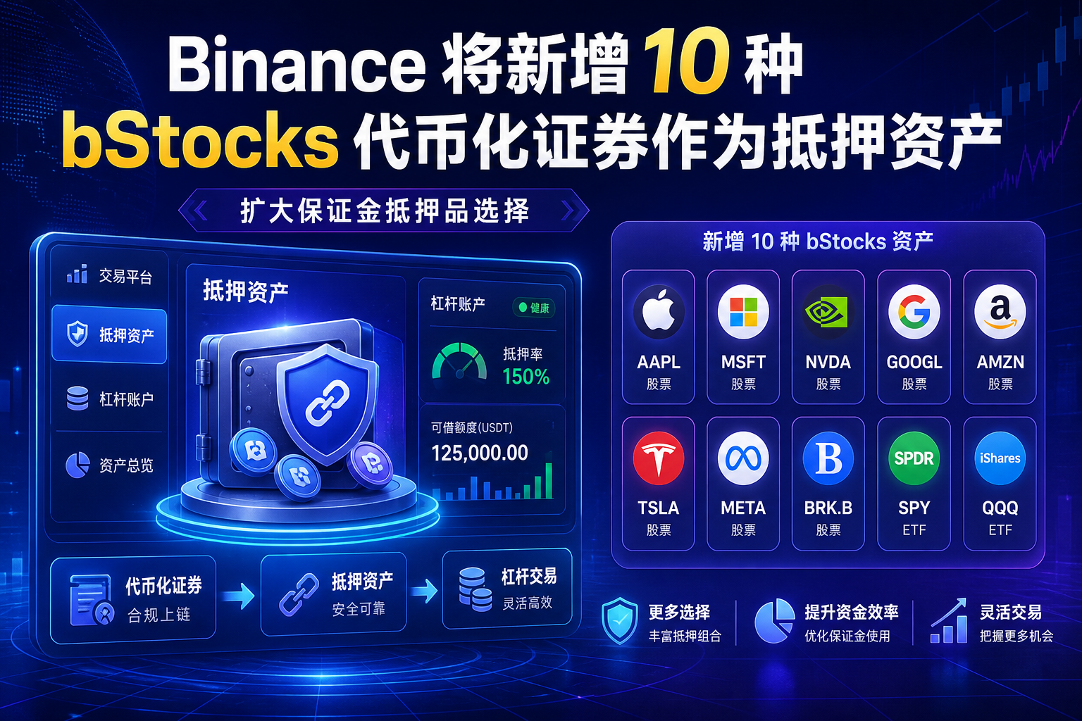 Binance 将新增 10 种 bStocks 代币化证券作为抵押资产