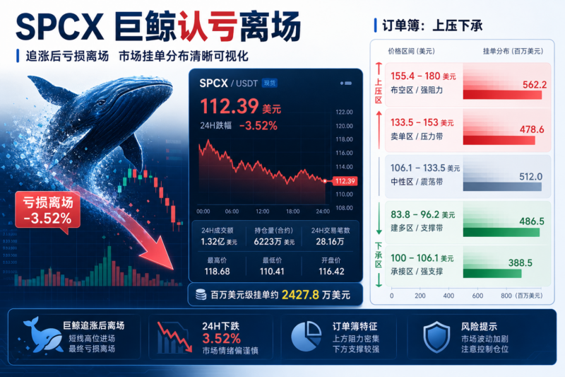 SPCX 追涨巨鲸认亏 70 万美元离场,现存巨鲸挂单约 2400 万美元-指挥使社区 - 真实线索、热点议题与深度观察
