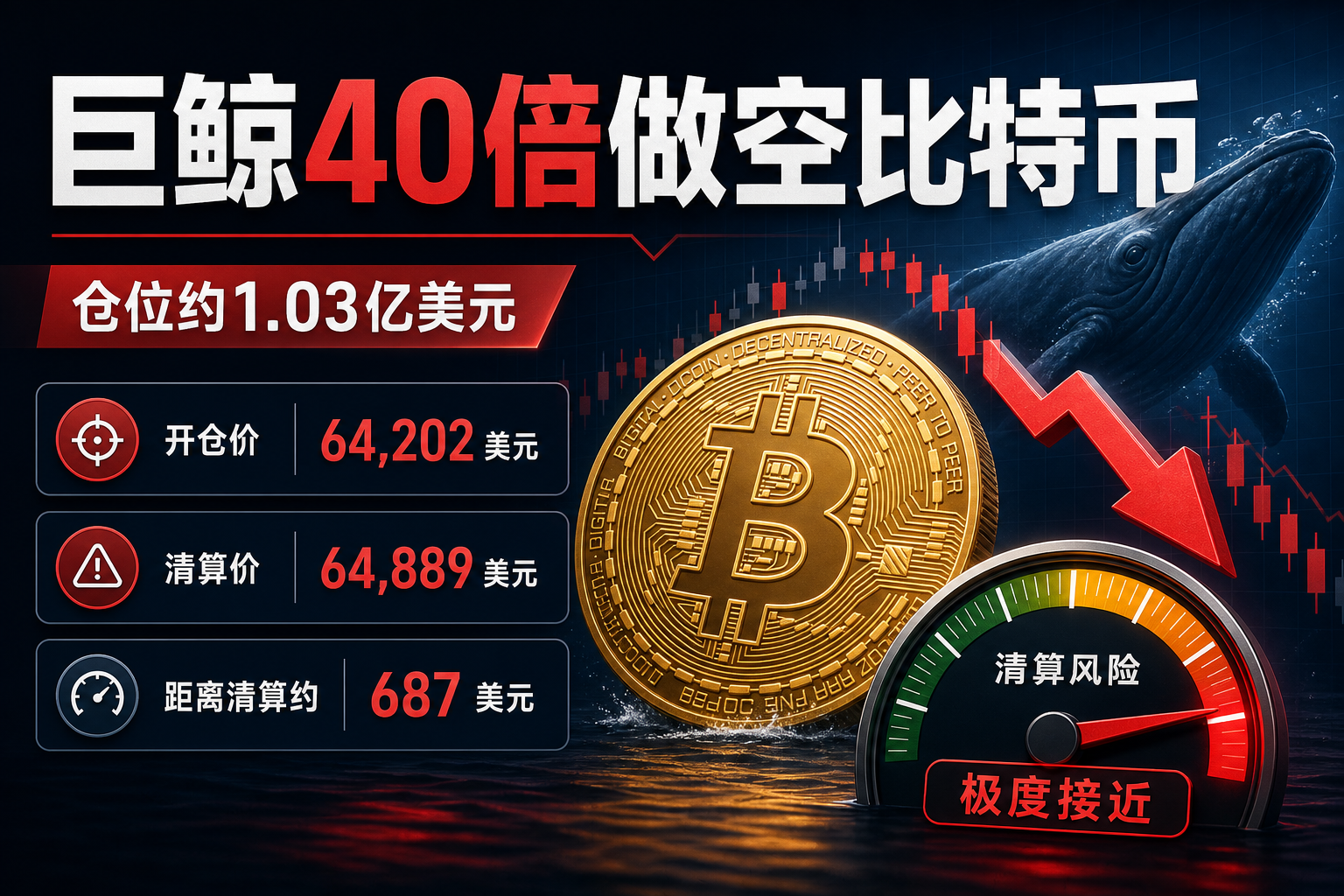 巨鲸 40 倍杠杆做空比特币，仓位价值约 1.03 亿美元