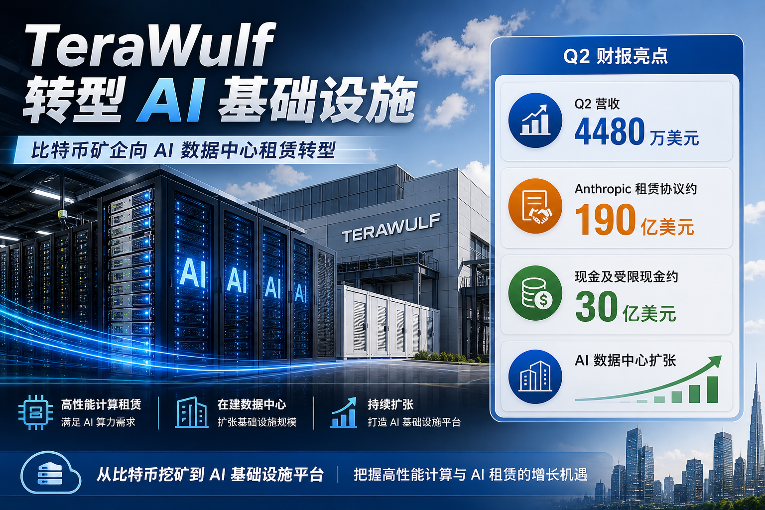 矿企 TeraWulf 二季度营收 4480 万美元,与 Anthropic 达成约 190 亿美元租赁协议
