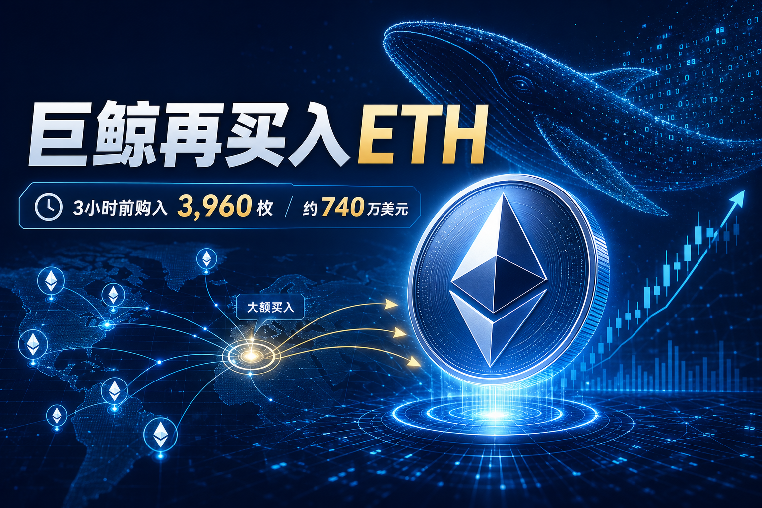 链上侦探｜某巨鲸 3 小时前购入 3,960 枚 ETH，价值 740 万美元