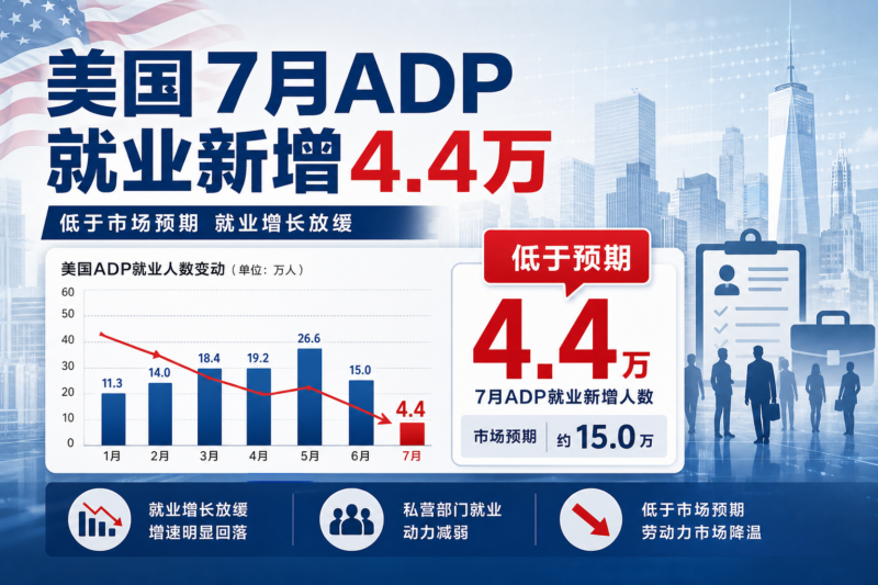 美国 7 月 ADP 就业人数新增 4.4 万人,低于预期-指挥使社区 - 真实线索、热点议题与深度观察