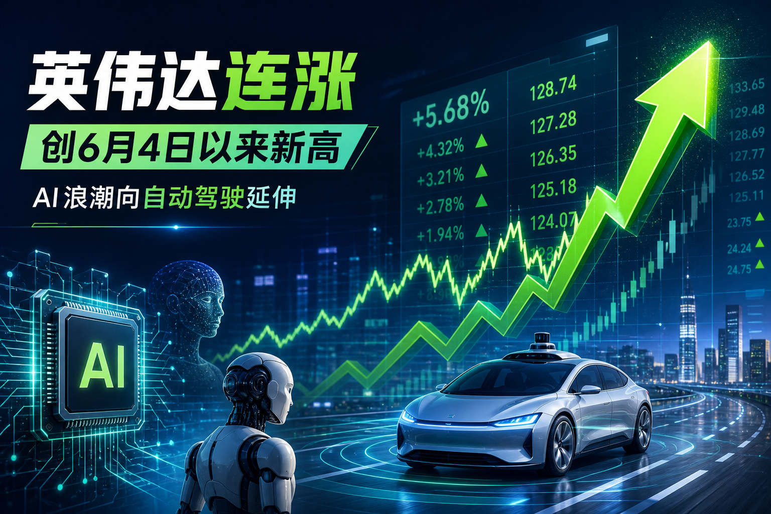 英伟达连续 5 日上涨,创 6 月 4 日以来新高