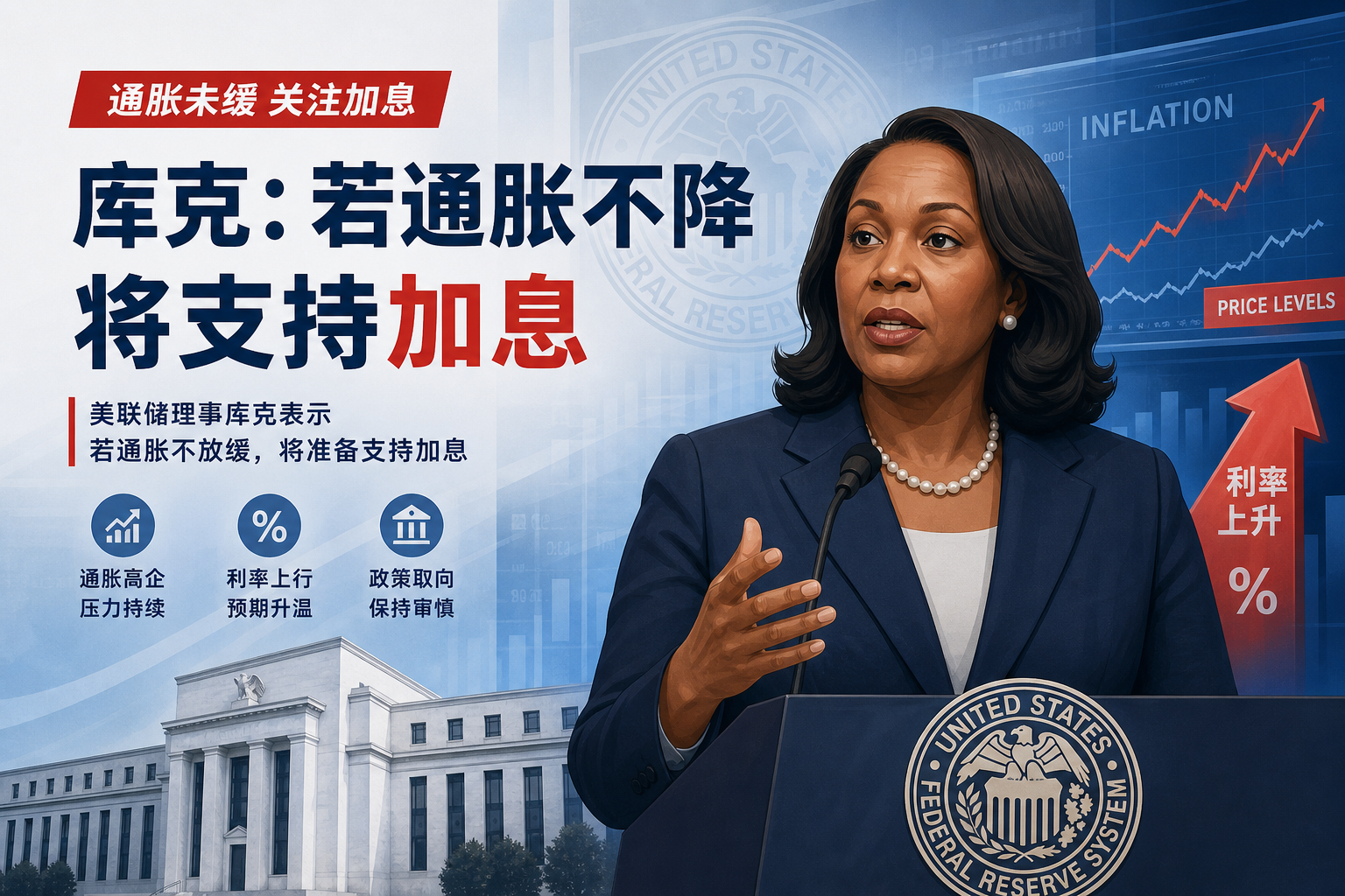 美联储理事库克:若通胀不放缓,将准备支持加息