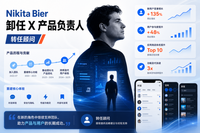 Nikita Bier 宣布辞去 X 产品负责人职务,将继续担任顾问-指挥使社区 - 真实线索、热点议题与深度观察