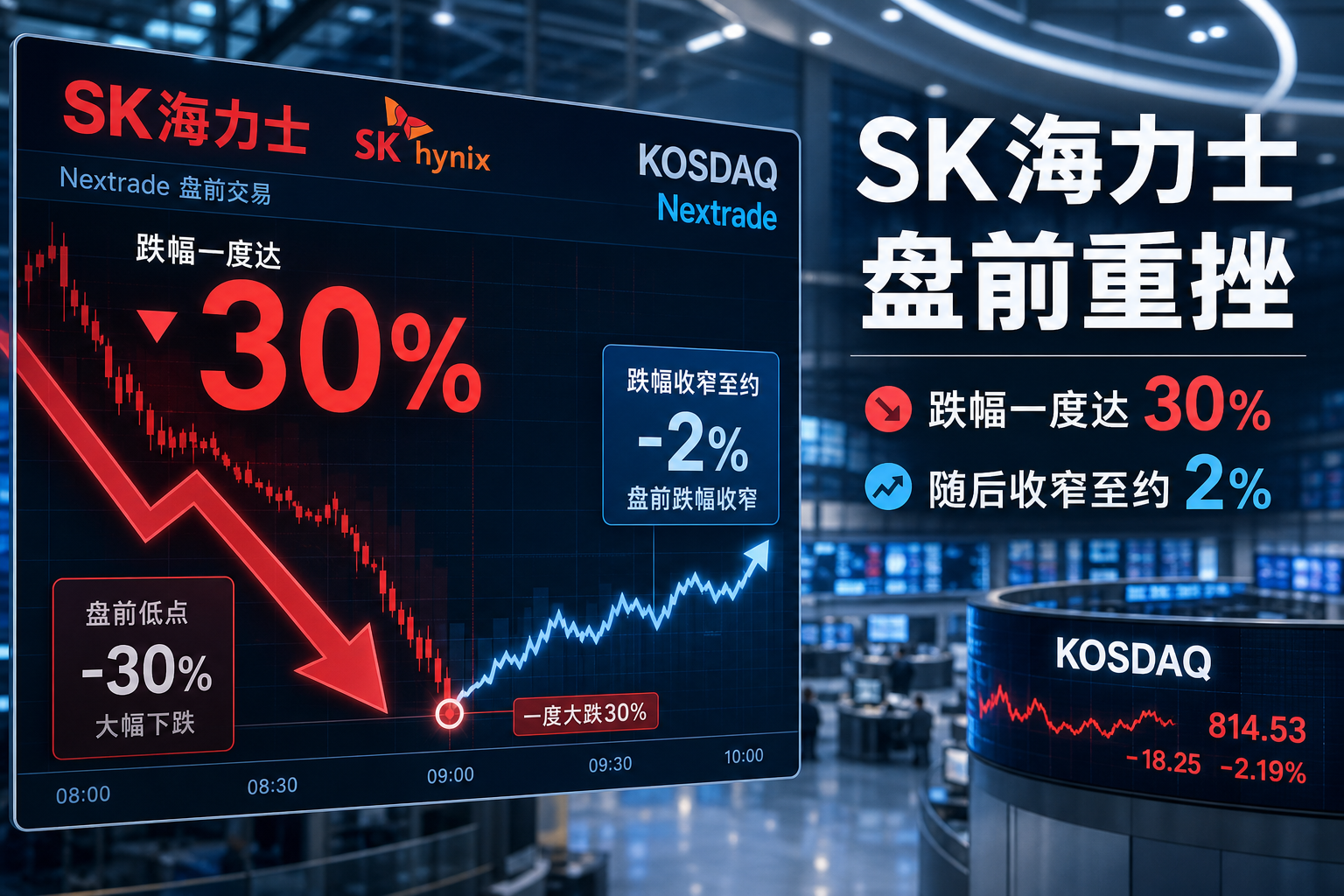 SK海力士在 Nextrade 盘前交易中一度大跌 30%