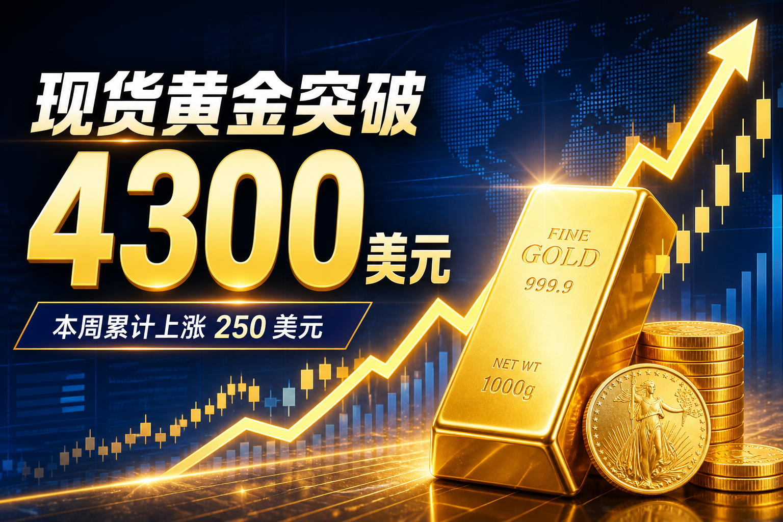 现货黄金站上 4300 美元关口