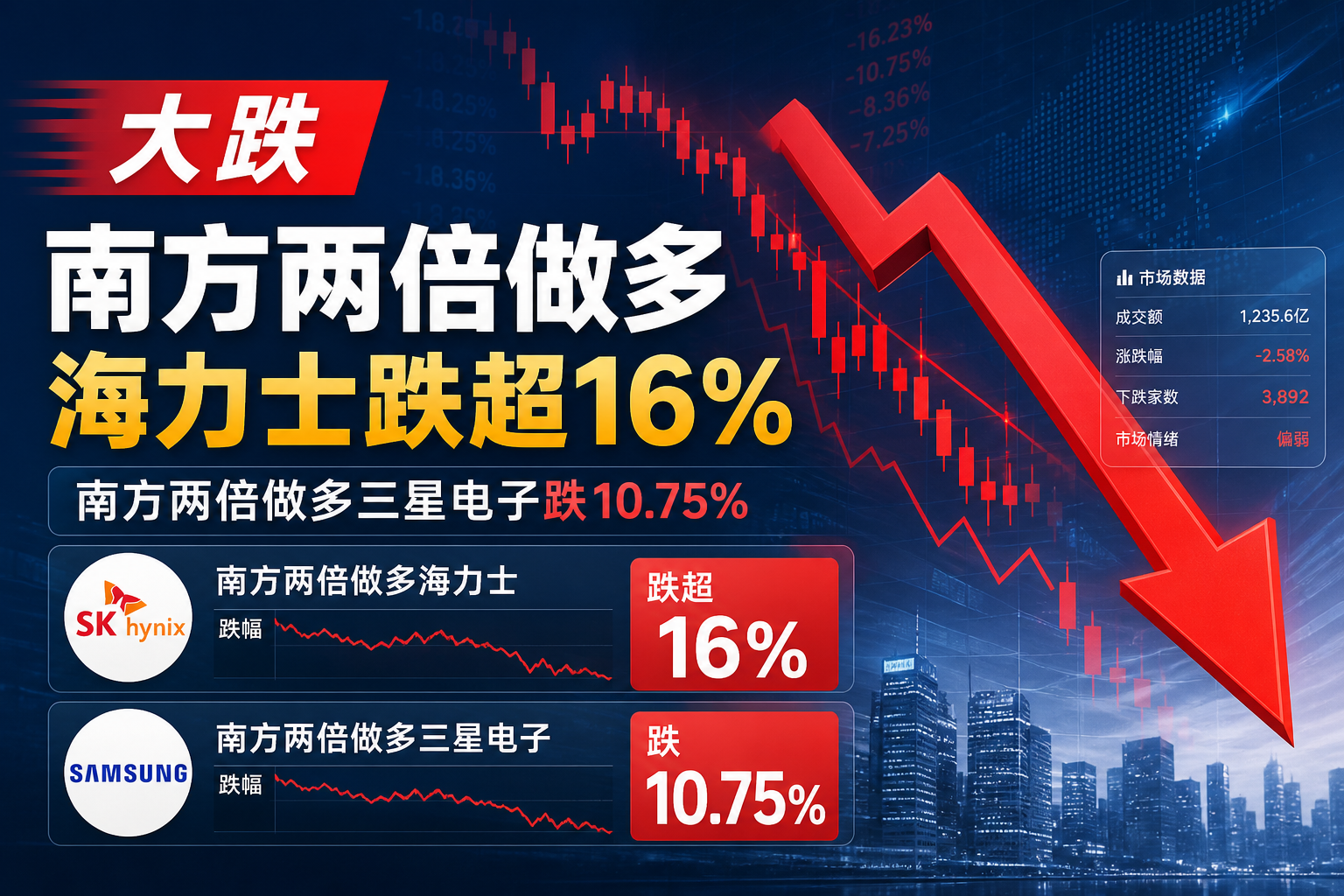 南方两倍做多海力士跌超 16%