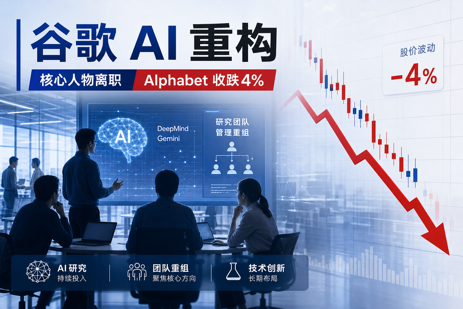 谷歌 AI 部门权力重构:多位核心人物离职,Alphabet 股价收跌逾 4%