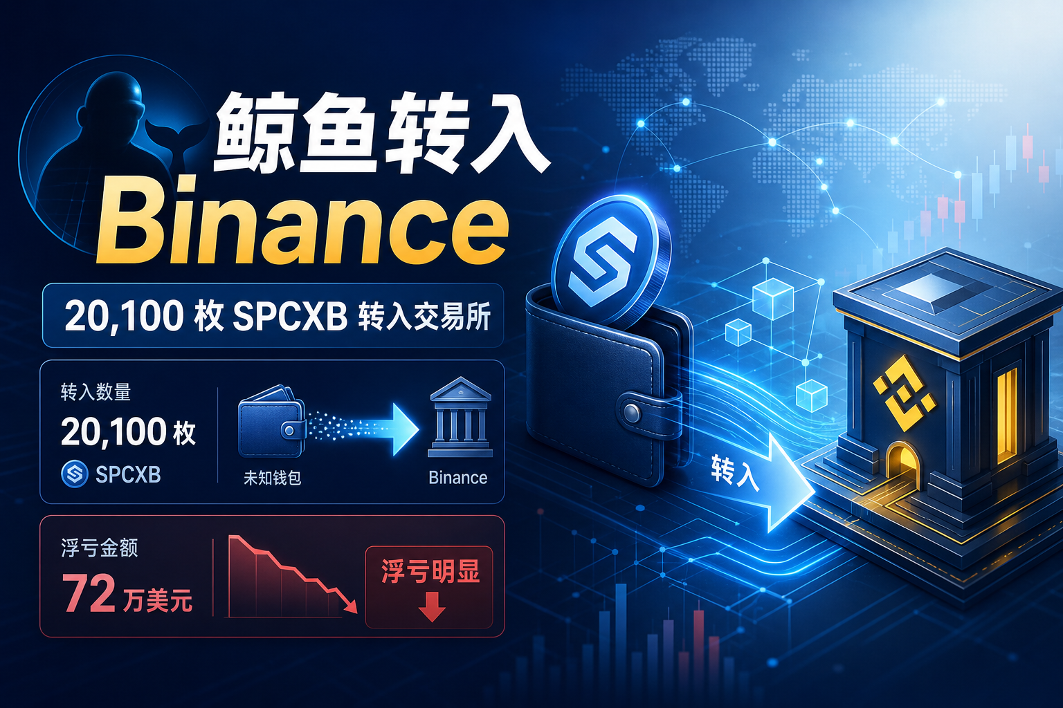 某鲸鱼将 20,100 枚 SPCXB 转入 Binance,浮亏 72 万美元