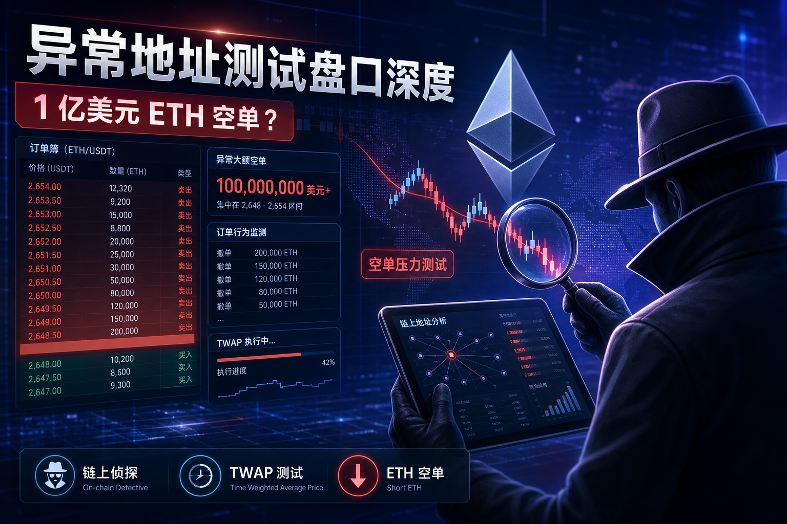 链上侦探:小账户差点开出 1 亿美元 ETH 空单?异常地址测试盘口深度