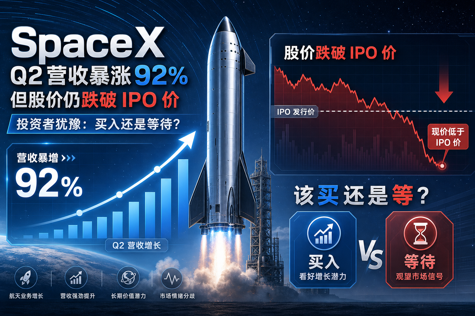 Q2 营收暴涨 92%,股价仍跌破 IPO 价:SpaceX 该买还是等?