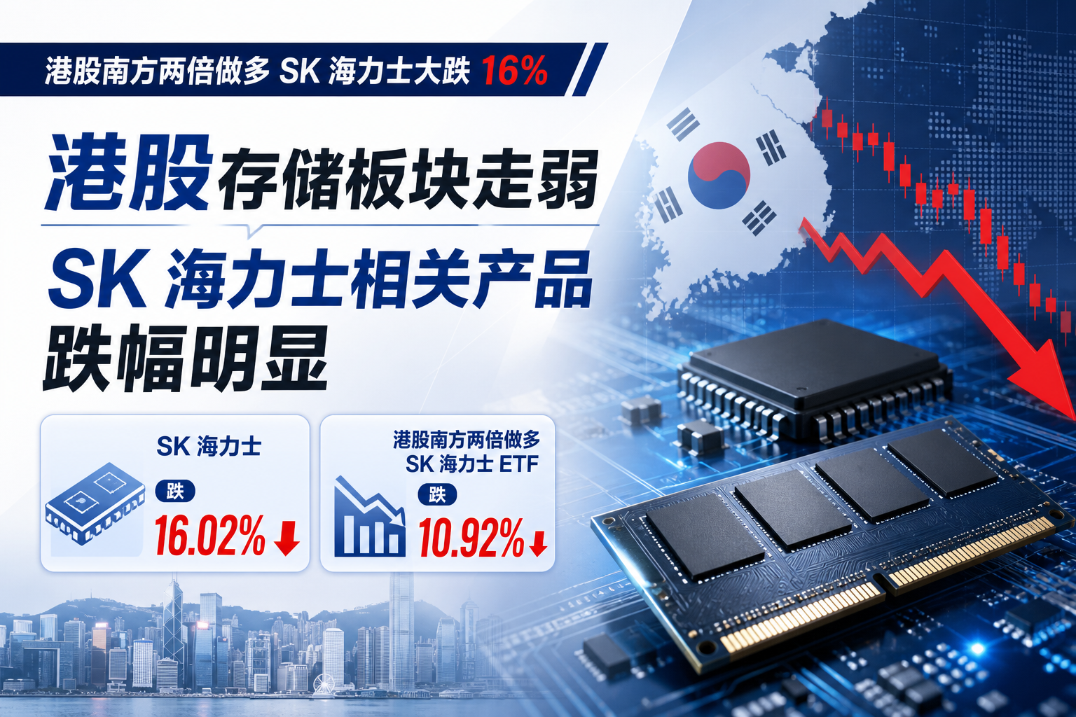 港股南方两倍做多 SK 海力士大跌 16%