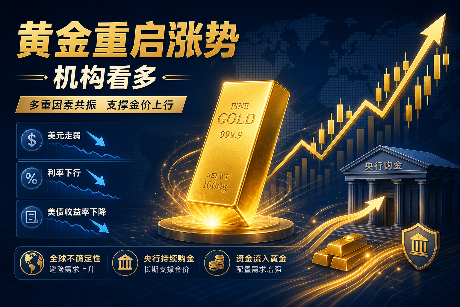 多重因素推动黄金重启涨势,华尔街机构看好上行周期