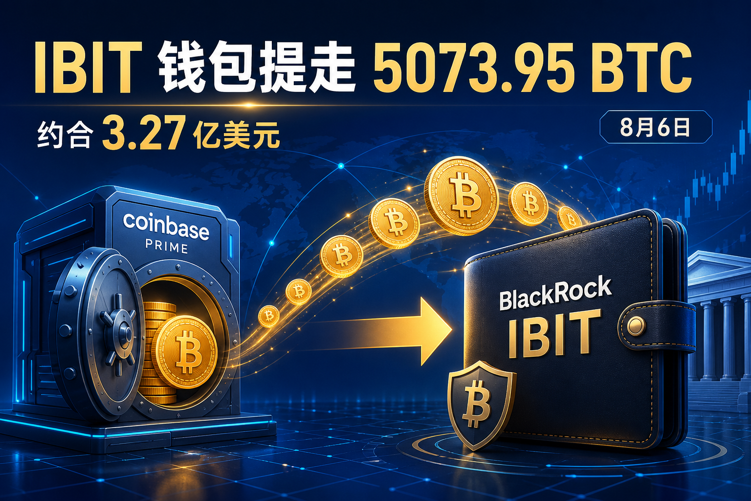 贝莱德 IBIT 钱包近 1 日提取 5073.95 枚 BTC