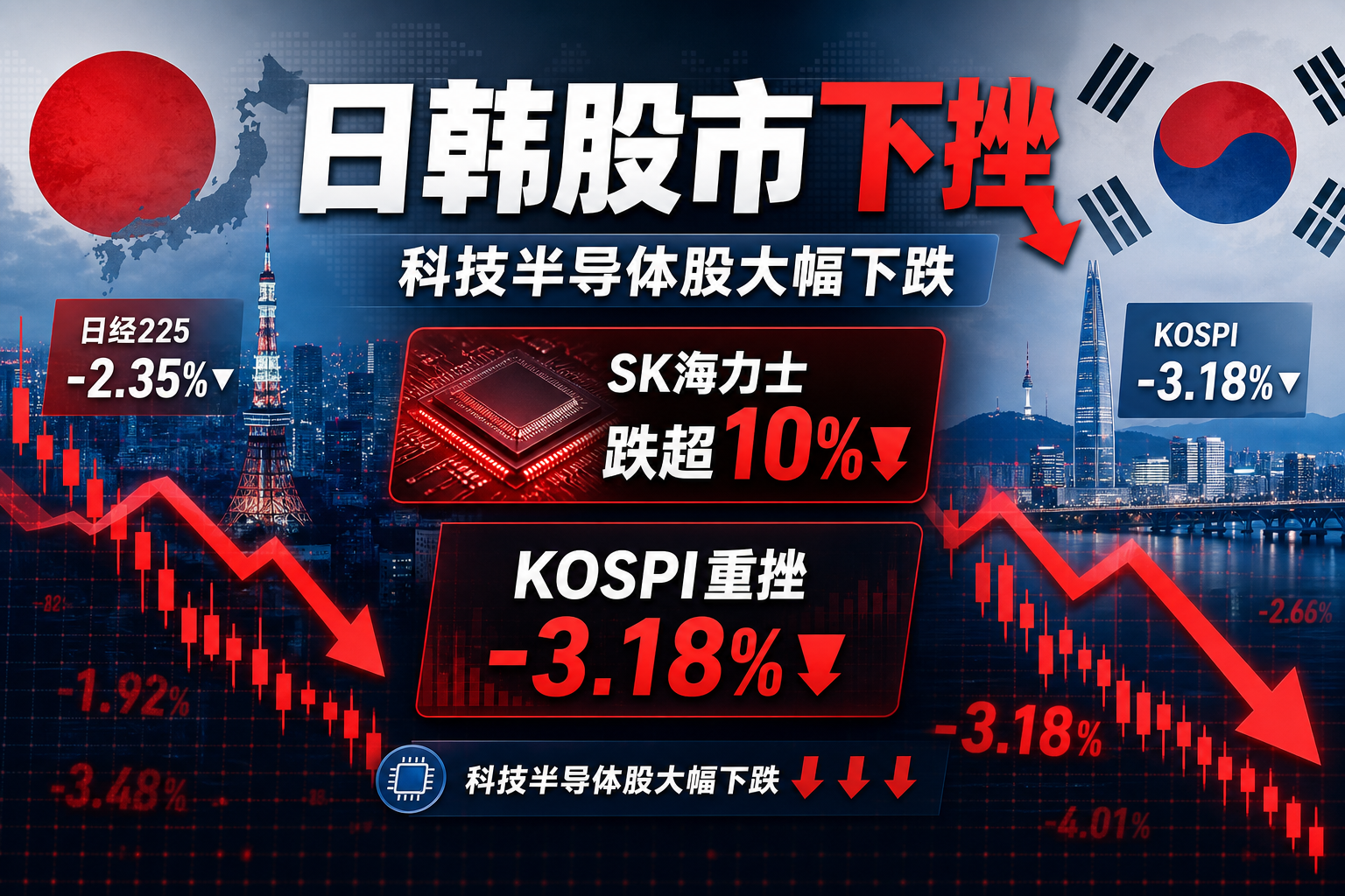 日韩股市低开低走，SK 海力士跌超 10%