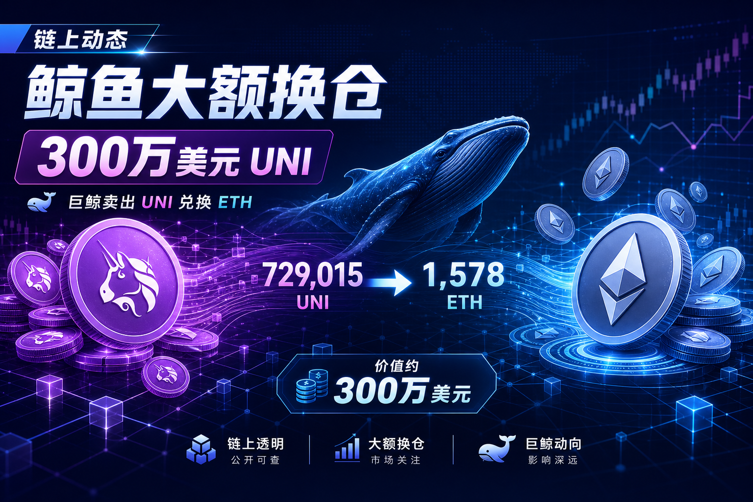 链上动态:某鲸鱼今日卖出价值 300 万美元 UNI