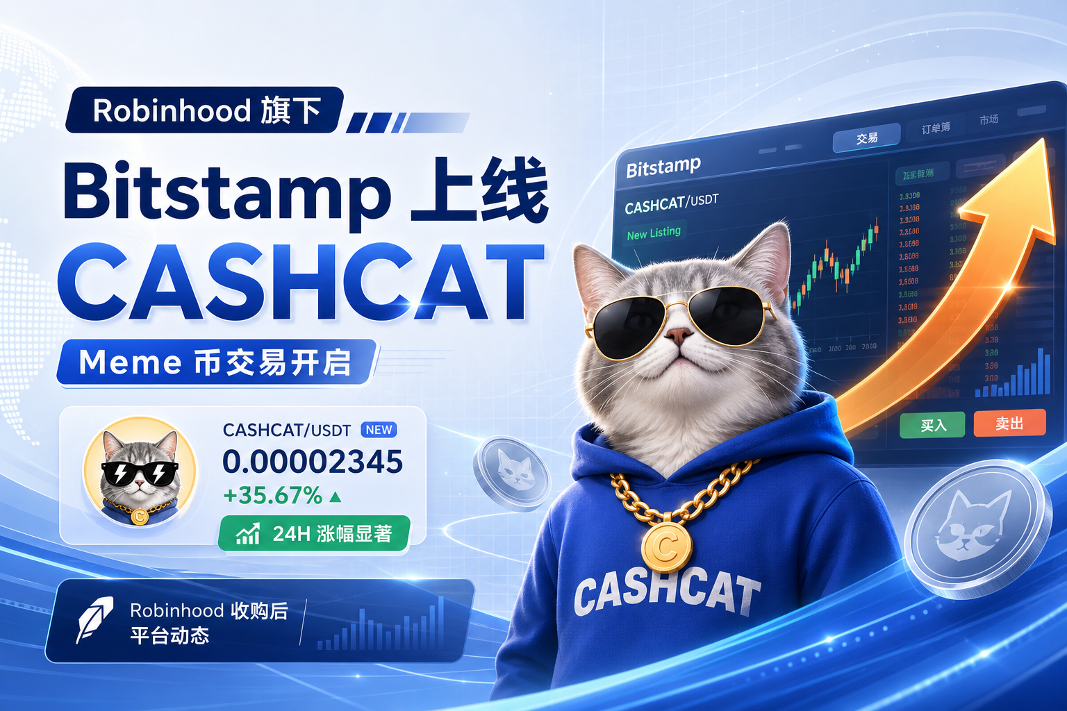 Robinhood 旗下 CEX Bitstamp 上线 Meme 币 CASHCAT