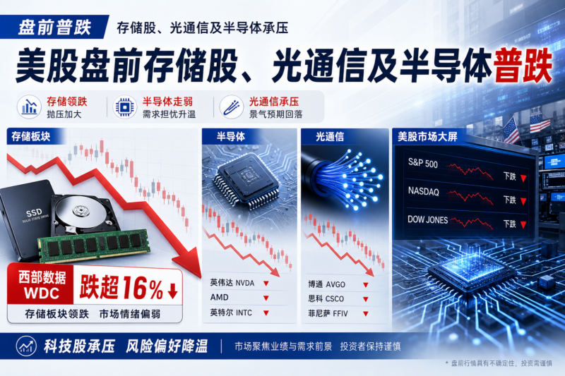 美股盘前存储股、光通信及半导体普跌,西部数据跌超 16%-指挥使社区 - 真实线索、热点议题与深度观察