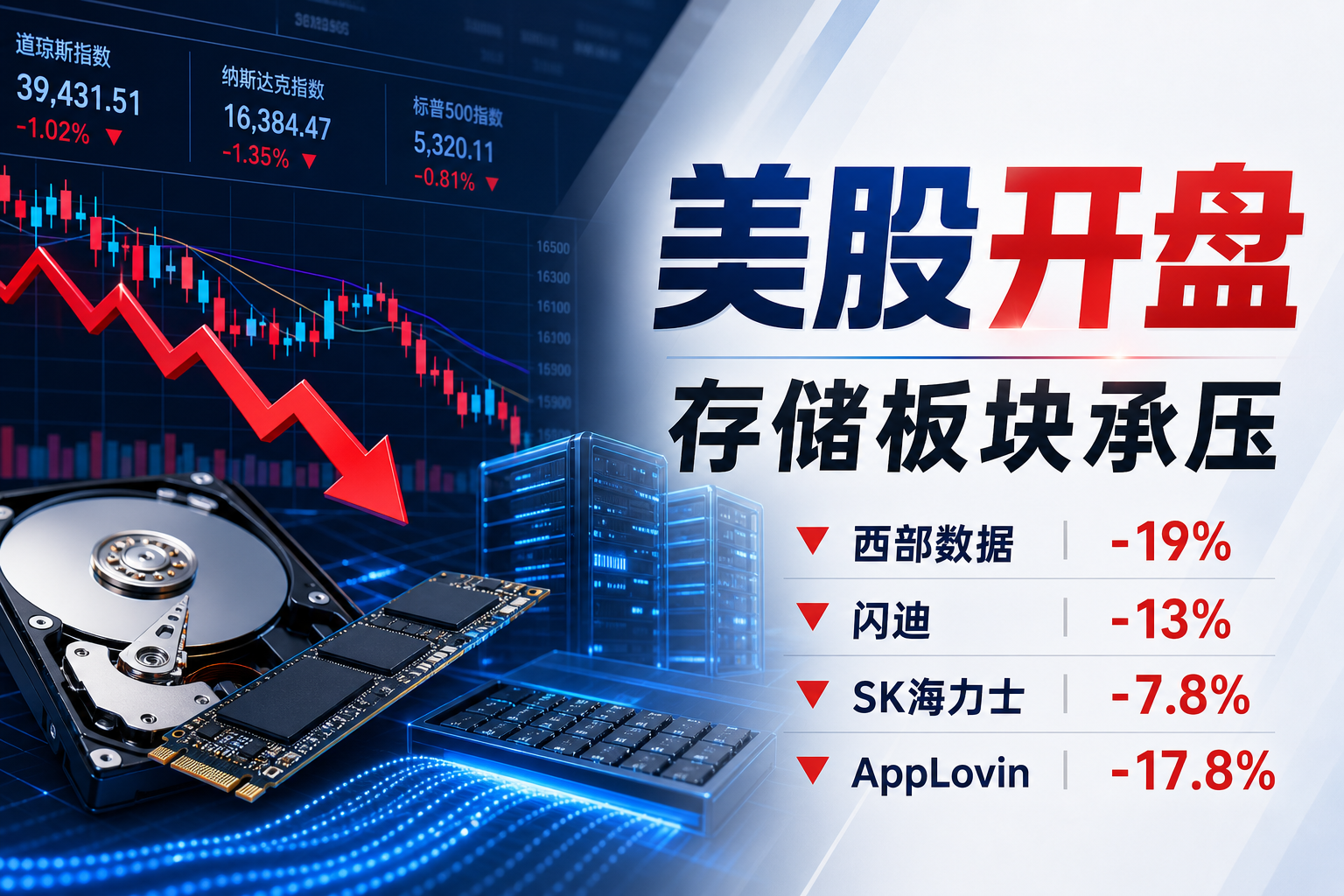 美股开盘:存储板块承压,西部数据跌 19%