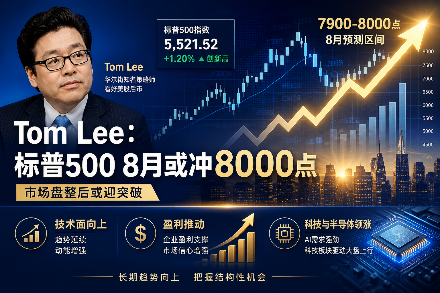 Tom Lee:标普 500 指数 8 月或涨至 8000 点