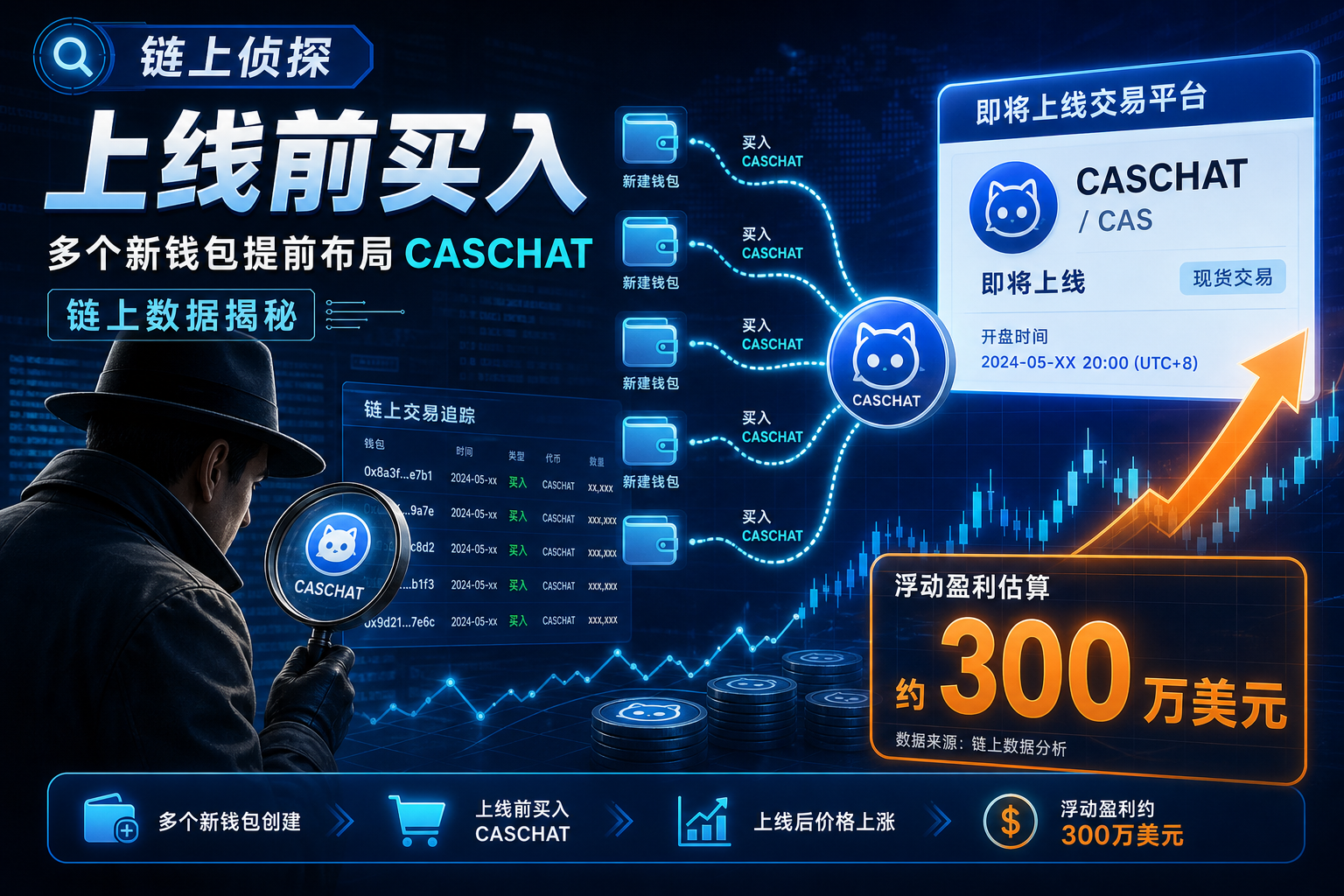 链上侦探:多个新建钱包在 Robinhood 上线前买入 CASCHAT,浮盈约 300 万美元