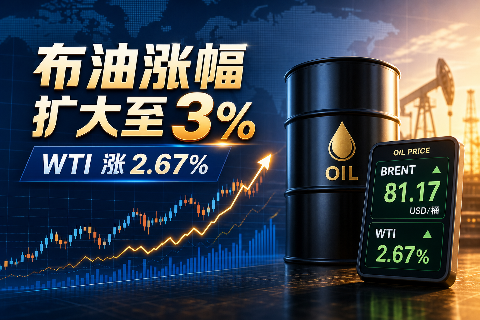 布油日内涨幅扩大至 3%