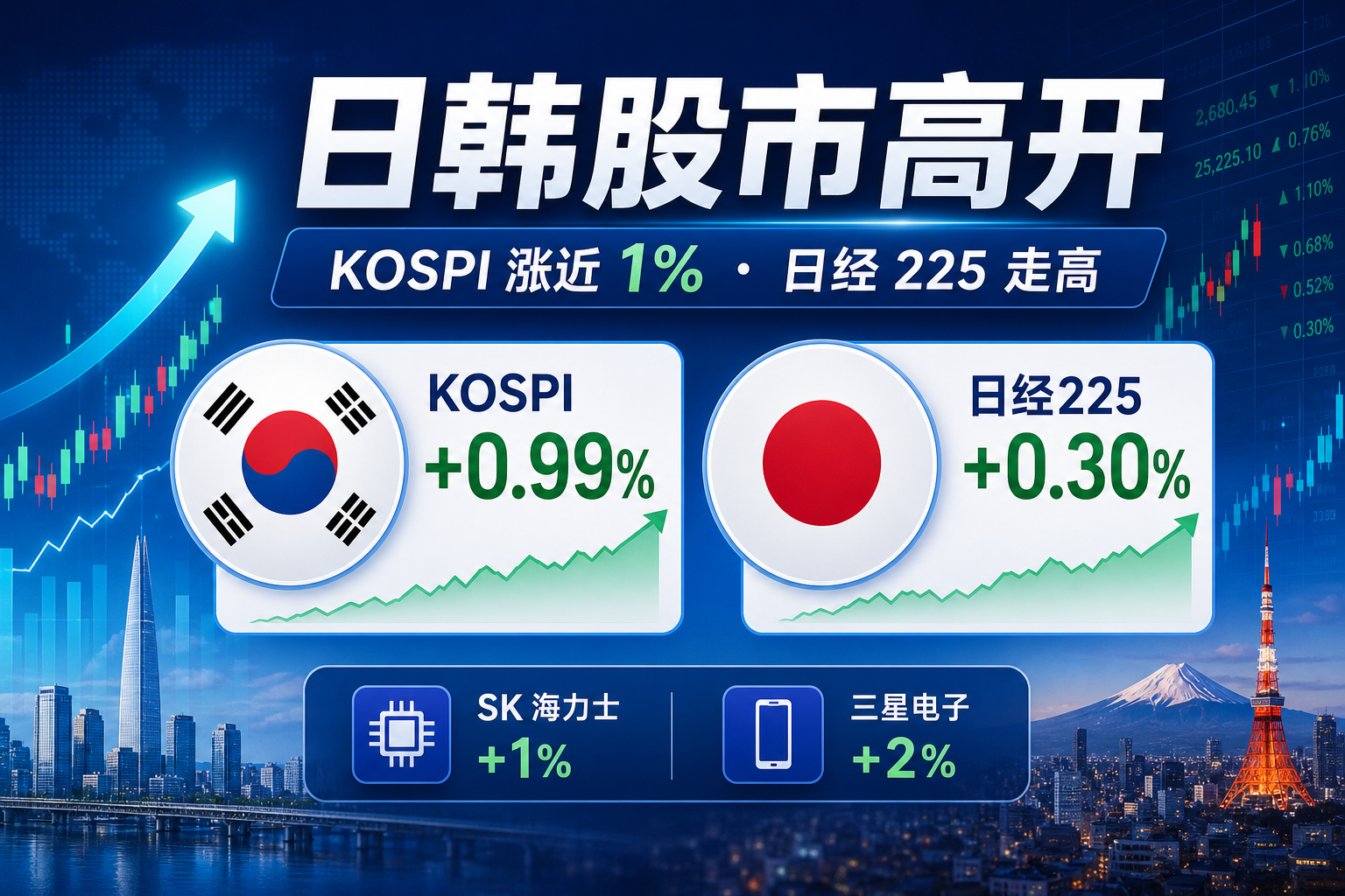 日韩股市高开,韩国 KOSPI 指数涨近 1%