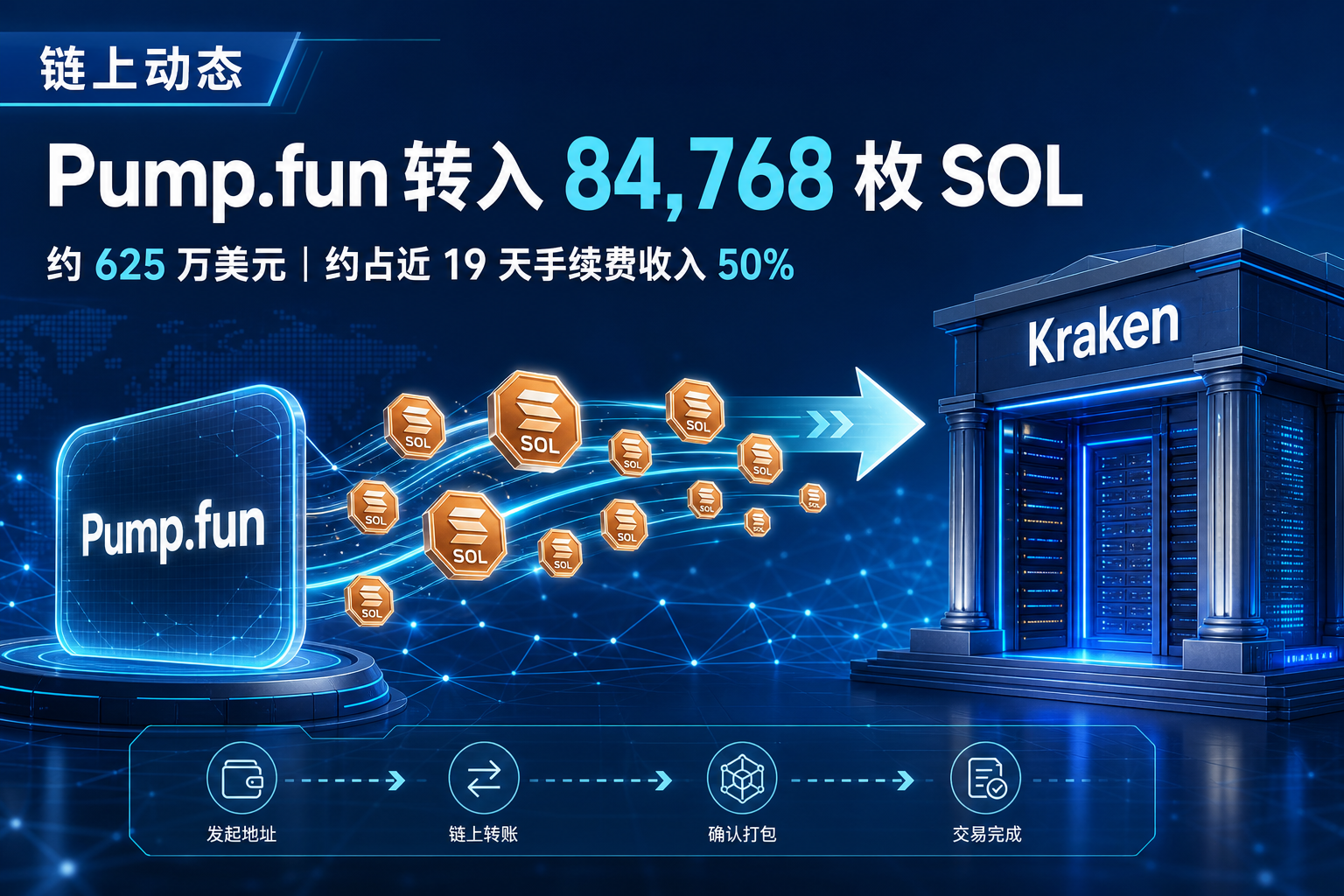 链上动态｜Pump.fun 将 84,768 枚 SOL 转入 Kraken