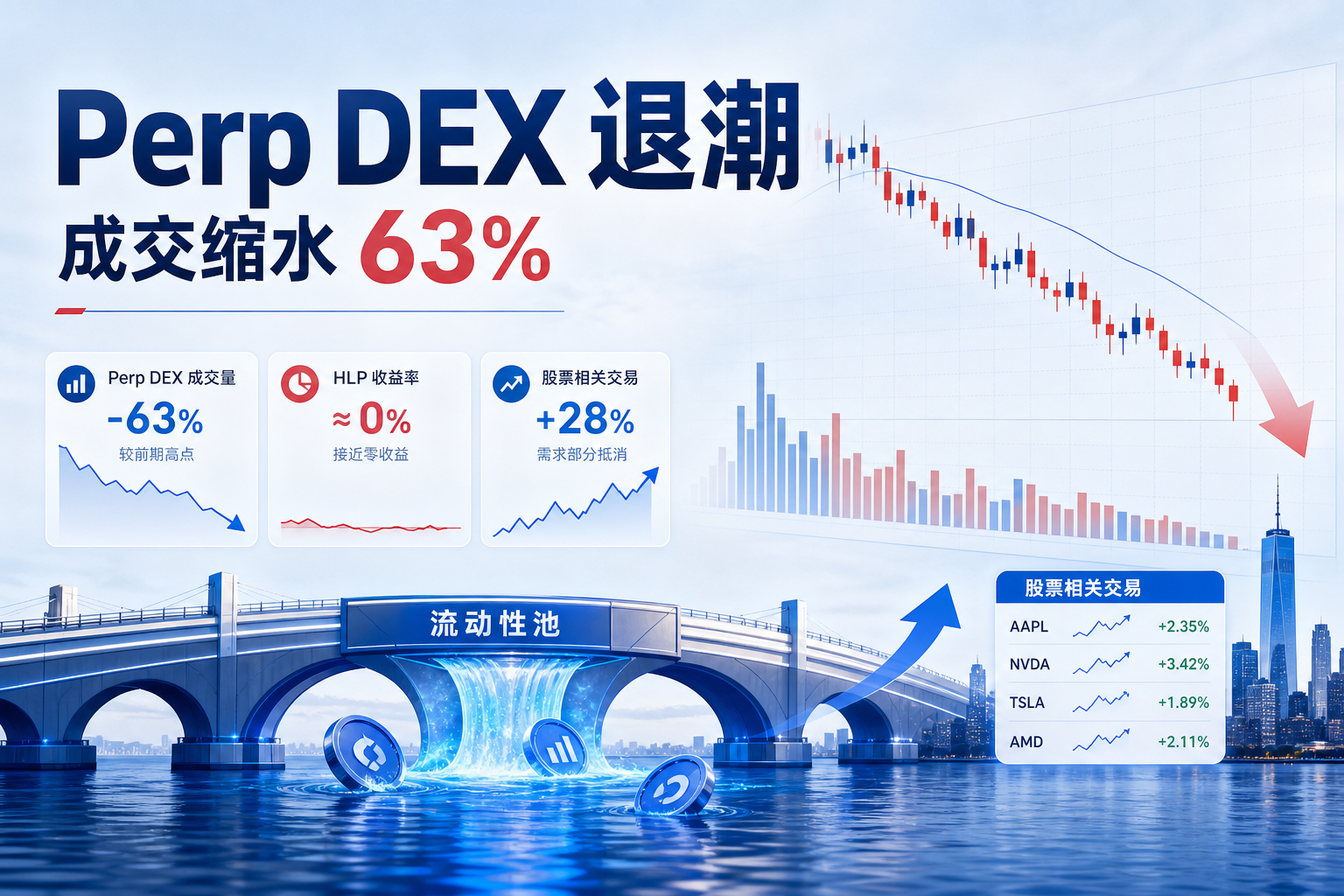加密成交缩水 63%，HLP 收益几近归零，股票需求或难接住 Perp DEX 退潮