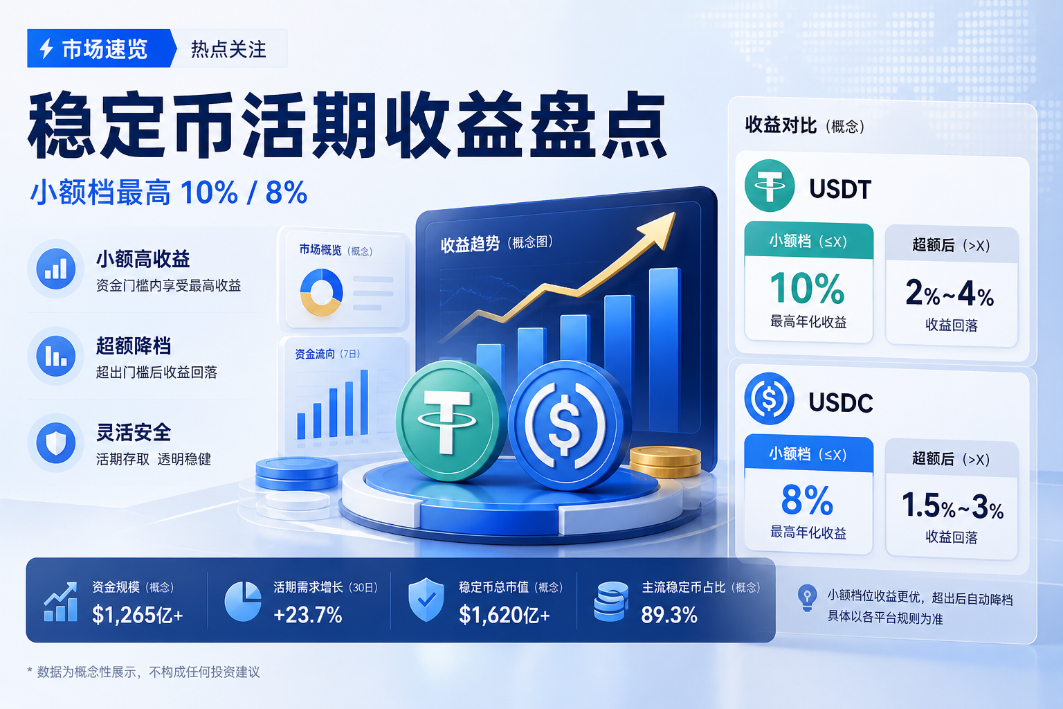 主流 CEX 稳定币活期收益盘点:USDT 小额档最高 10%,USDC 最高 8%