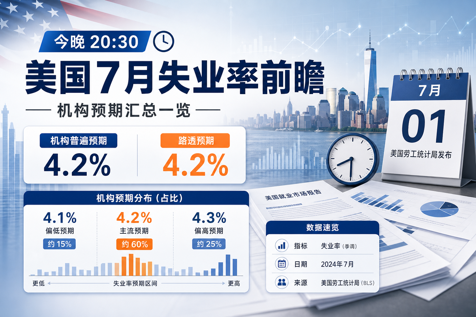 美国 7 月失业率机构前瞻一览