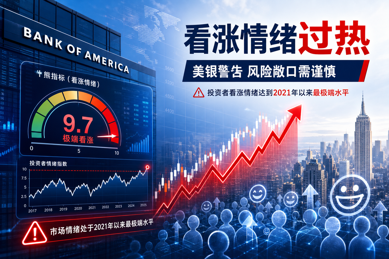 美银警告:投资者看涨情绪达 2021 年以来最极端水平
